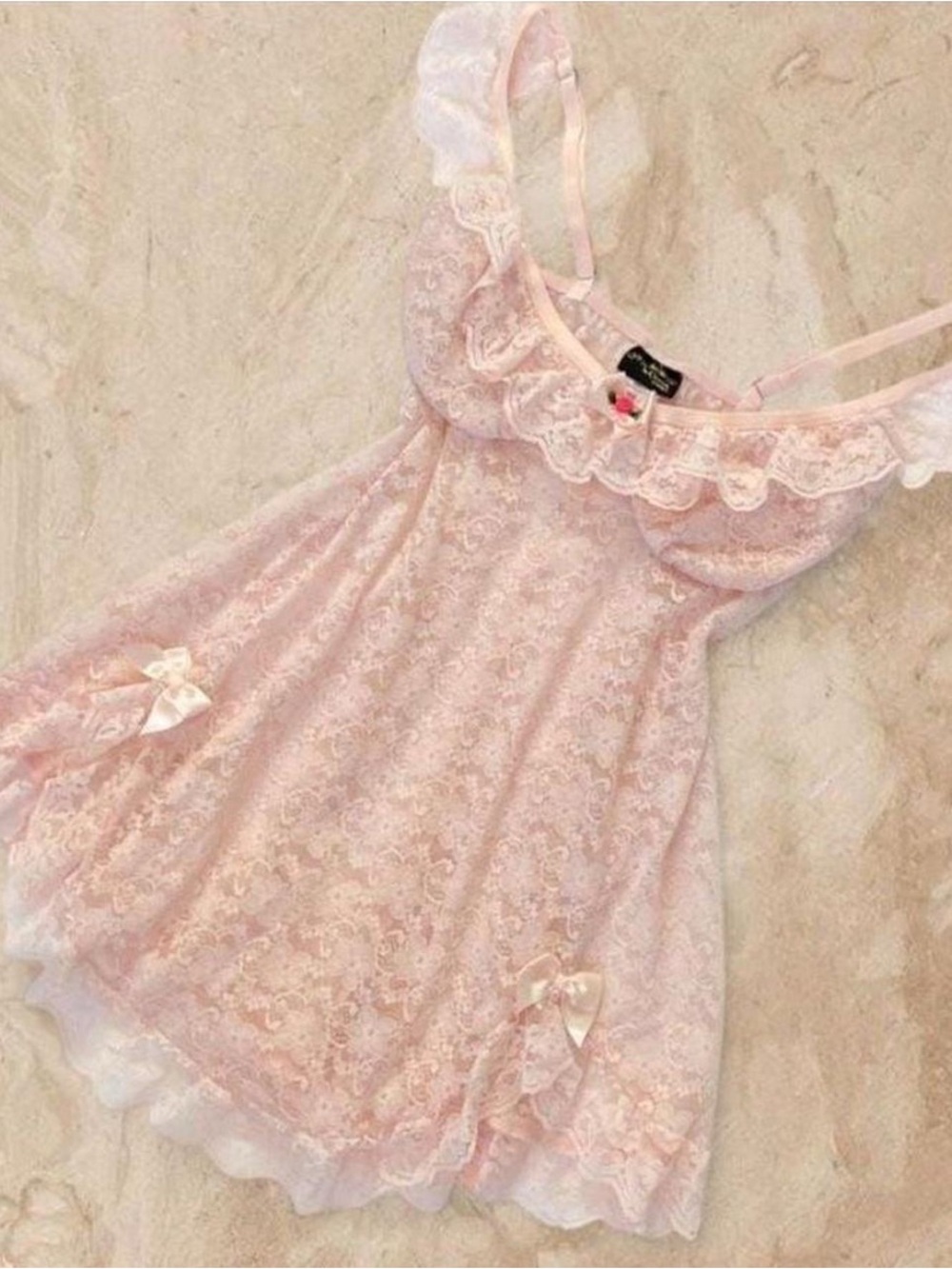 Seductive Wear by Cinema Etoile Vintage Pink Lace Babydoll Slip Dress with Bows